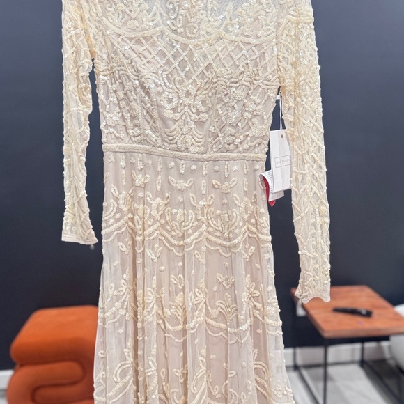 Mac Duggal Cream Long Sleeve Lace Dress 9142 Nude 2 - Picture 10 of 11
